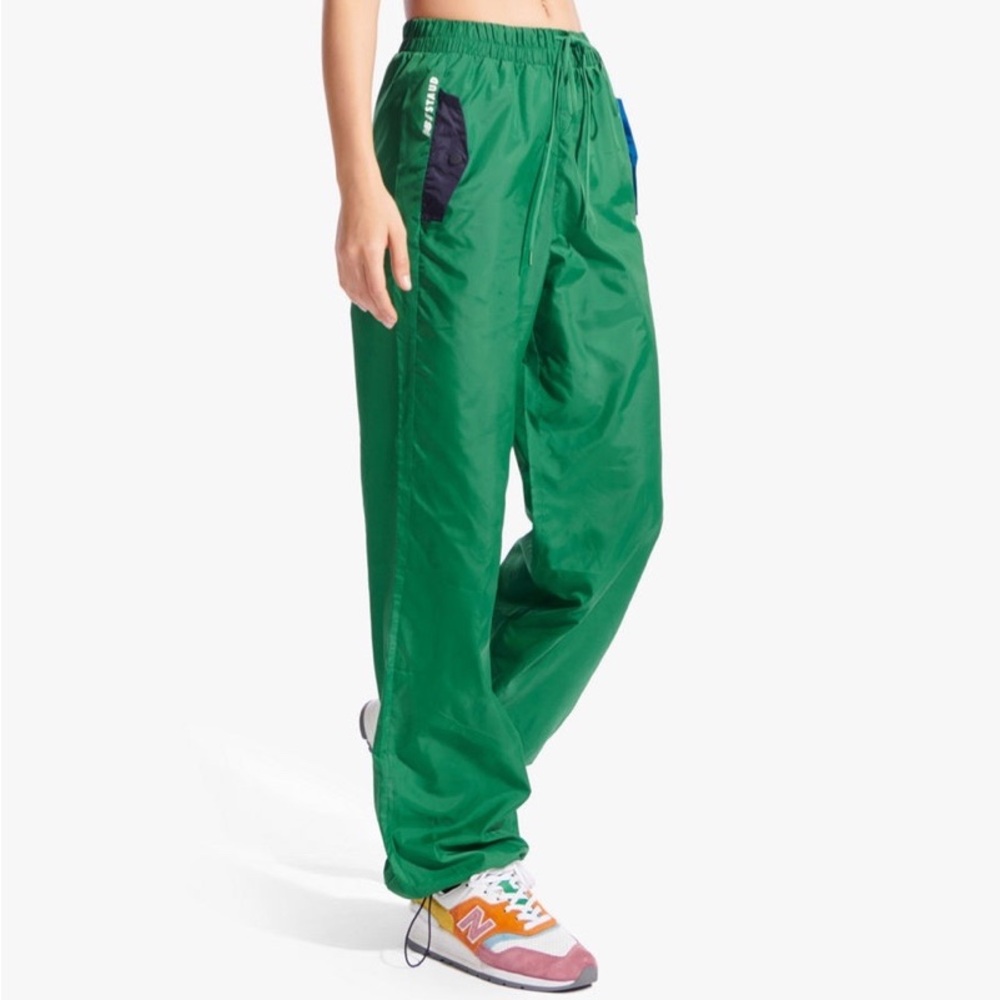 STAUD Green Track Pants with Navy Pocket Accents